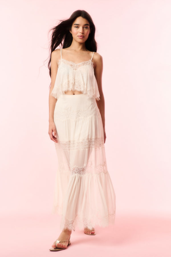 Loveshackfancy Aureline Silk Lace Maxi Skirt