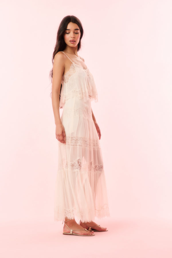 Loveshackfancy Aureline Silk Lace Maxi Skirt