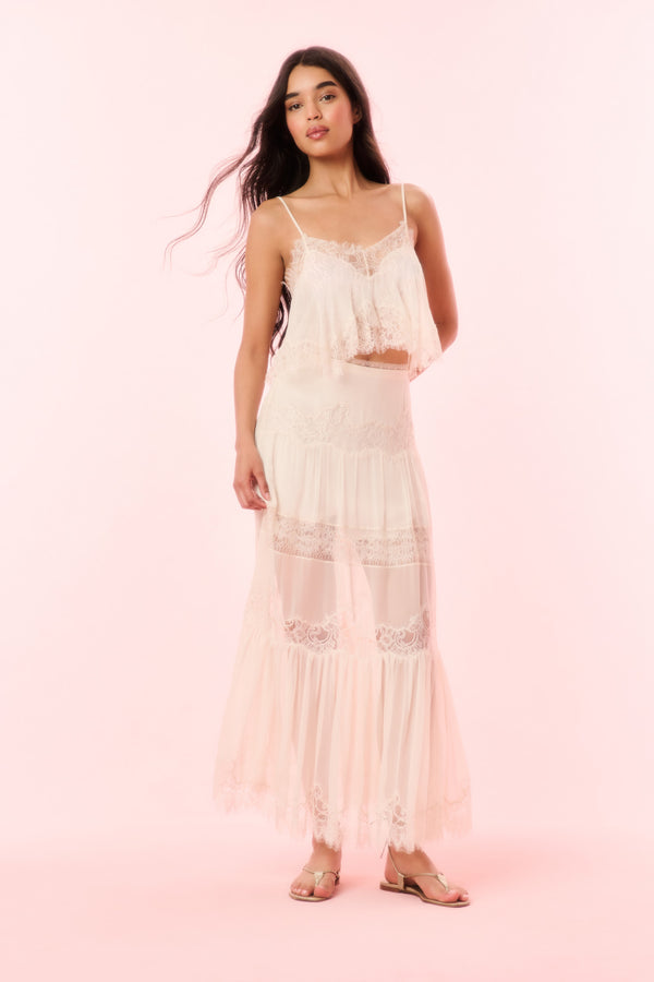 loveshackfancy Aureline Silk Lace Maxi Skirt