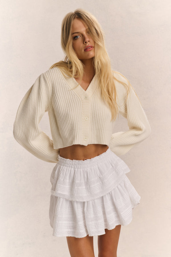 Loveshackfancy Avignon V-Neck Crop Cardigan