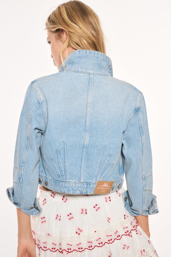 Loveshackfancy Bardot Cherry Denim Jacket