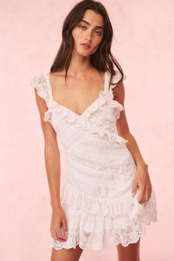 loveshackfancy Bensley Cotton & Lace Mini Dress