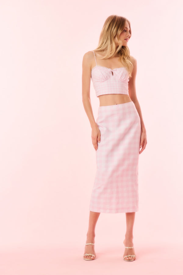 Loveshackfancy Biselle Linen Gingham Midi Skirt