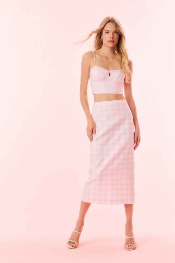 loveshackfancy Biselle Linen Gingham Midi Skirt