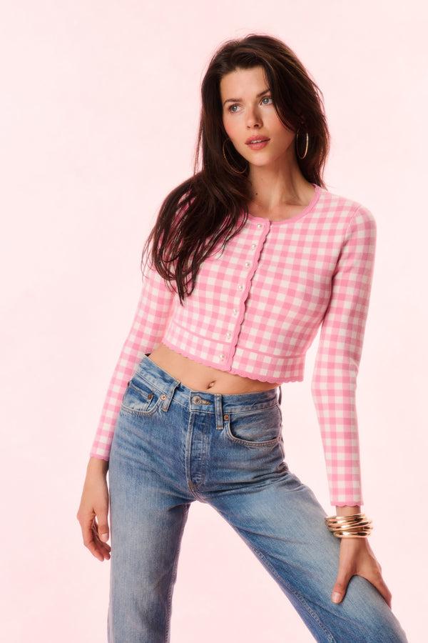Loveshackfancy Bridgette Checkered Knit Cardigan