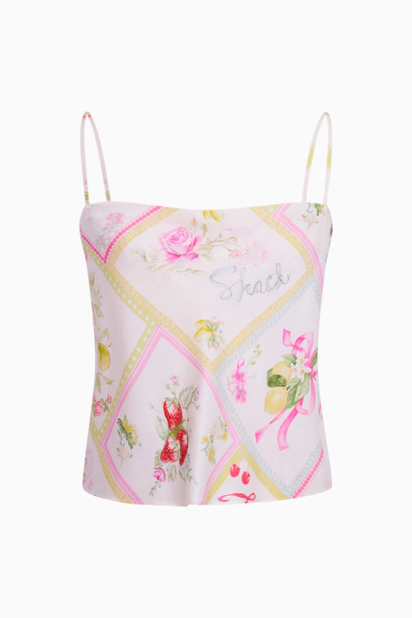 Loveshackfancy Cabi Silk-Blend Fruit Print Top