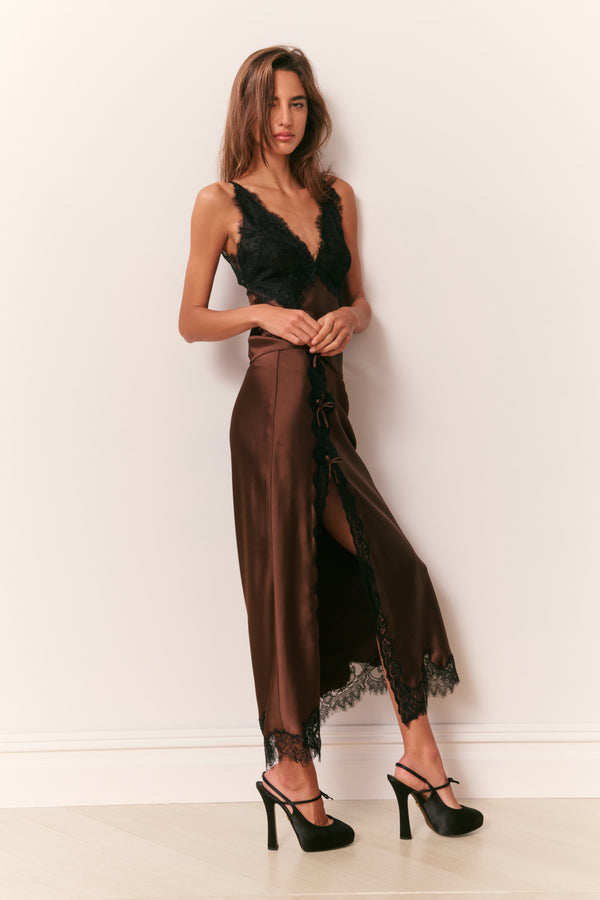 Loveshackfancy Calder Satin Midi Skirt