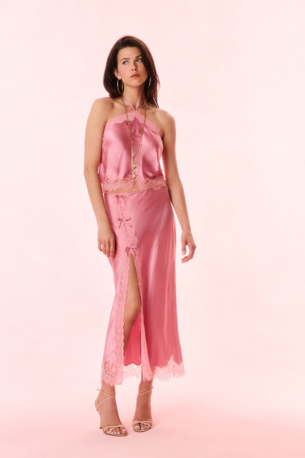 Loveshackfancy Calder Silk-Blend Maxi Slip Skirt