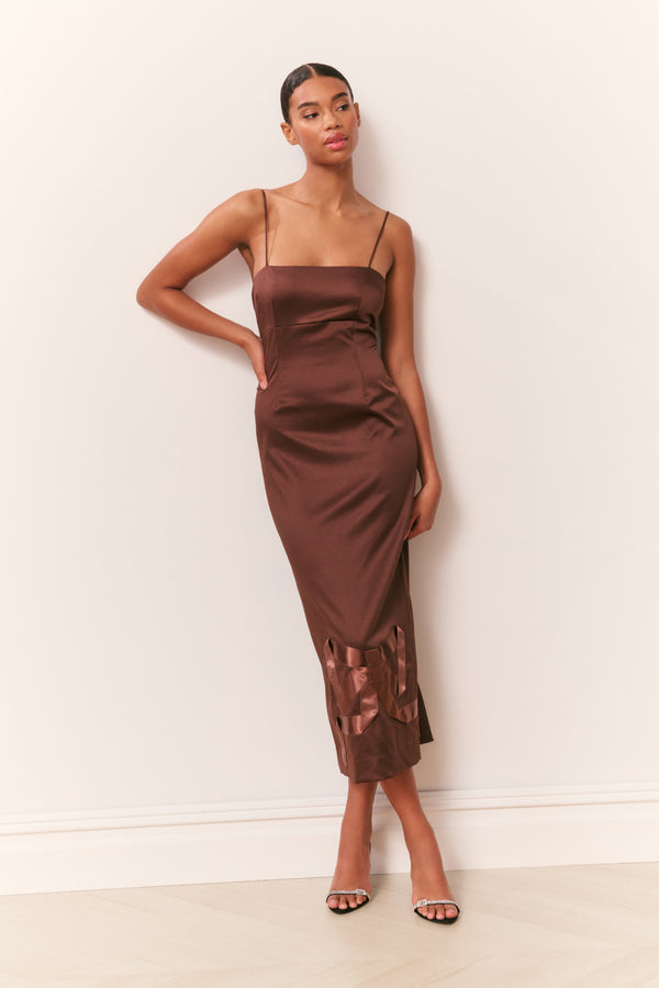 Loveshackfancy Calise Satin Bow Detail Midi Dress