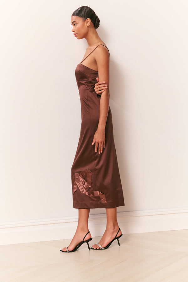 Loveshackfancy Calise Satin Bow Detail Midi Dress