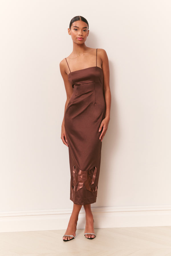 loveshackfancy Calise Satin Bow Detail Midi Dress