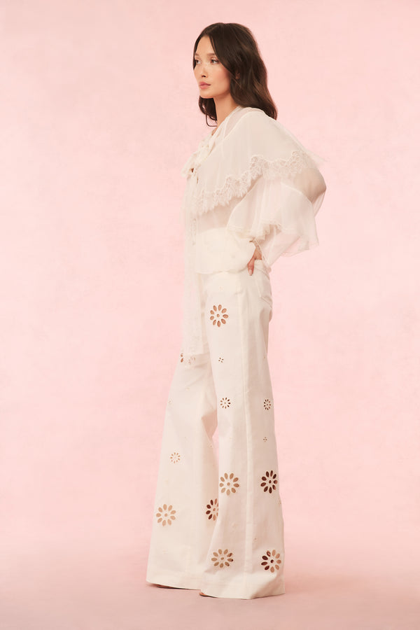 Loveshackfancy Carolette Eyelet Wide-Leg Pants
