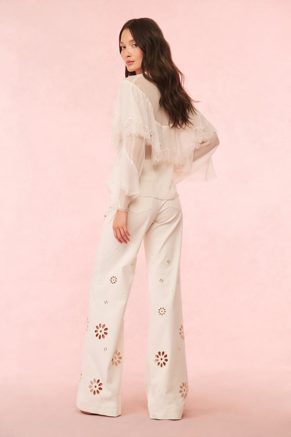 Loveshackfancy Carolette Eyelet Wide-Leg Pants