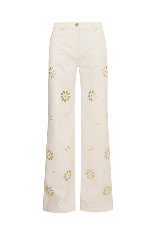 Loveshackfancy Carolette Eyelet Wide-Leg Pants