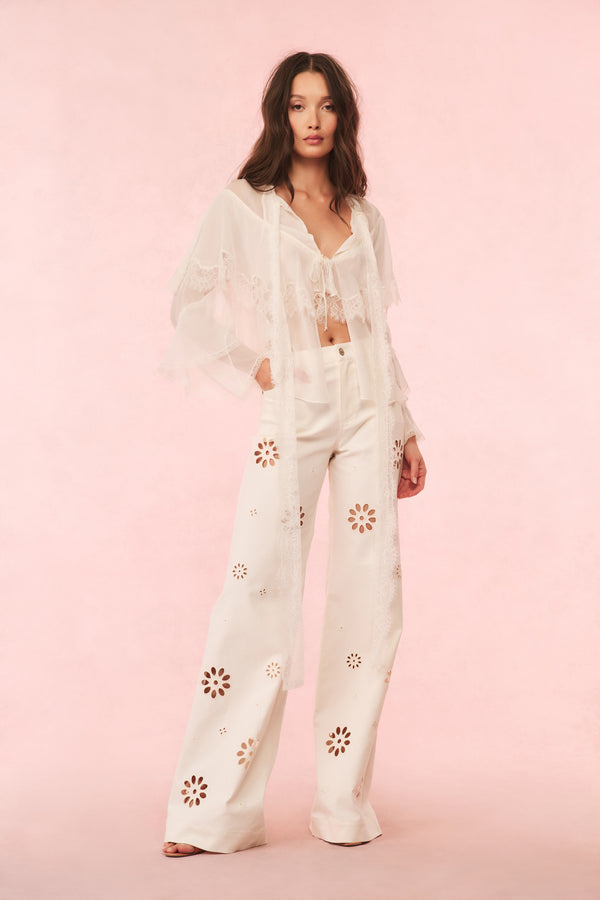 loveshackfancy Carolette Eyelet Wide-Leg Pants