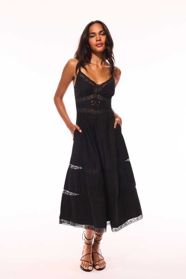 loveshackfancy Catryn Lace Bow Cotton Midi Dress