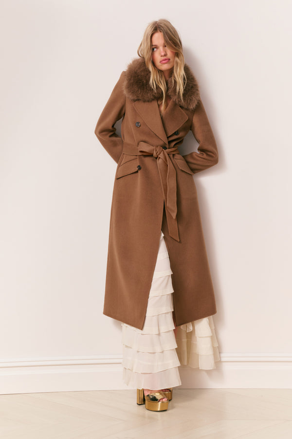 Loveshackfancy Char Faux Fur Collar Wool Coat
