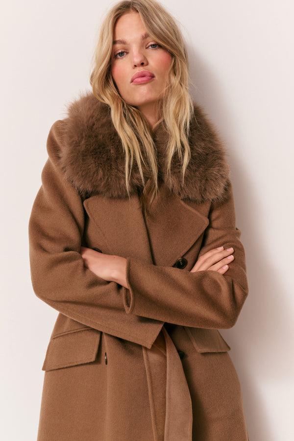 Loveshackfancy Char Faux Fur Collar Wool Coat