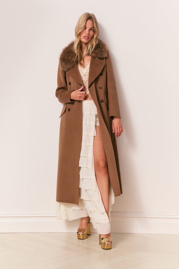 loveshackfancy Char Faux Fur Collar Wool Coat