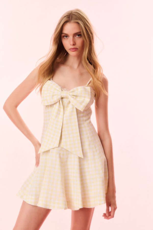 loveshackfancy Clarine Linen Gingham Bow Dress