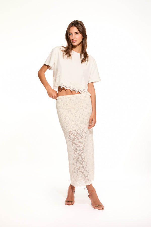 Loveshackfancy Clooney Stretch Lace Maxi Skirt