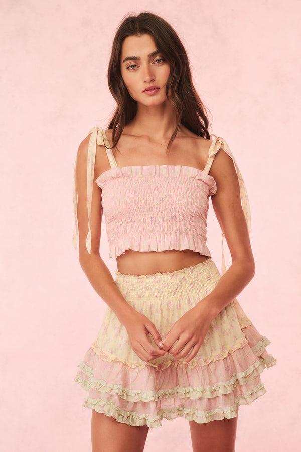 Loveshackfancy Corbin Cotton Mixed Print Top