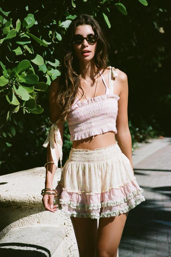 Loveshackfancy Corbin Cotton Mixed Print Top