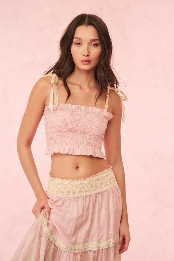 loveshackfancy Corbin Cotton Mixed Print Top