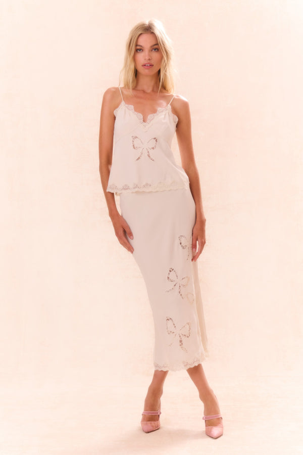 Loveshackfancy Darion Scallop Lace Bow Midi Skirt