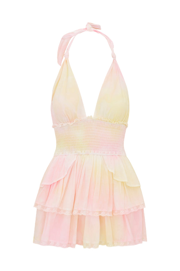 Loveshackfancy Deanna Tie-Dye Halter Mini Dress