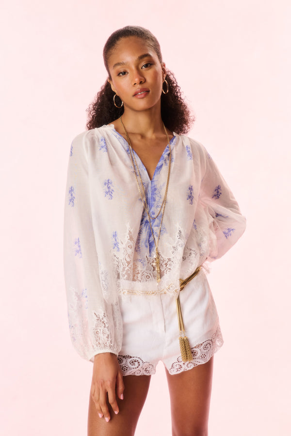 Loveshackfancy Dresner Cotton Lace-Trimmed Blouse