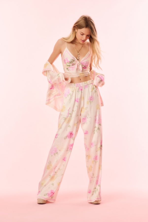 Loveshackfancy Emeraine Satin Floral Top