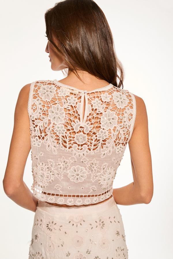 Loveshackfancy Emeryn Cropped Cotton Lace Top