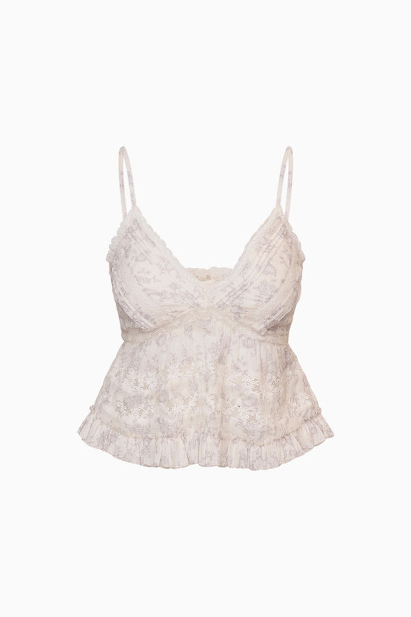 Loveshackfancy Faelith Lace Printed Cotton Top