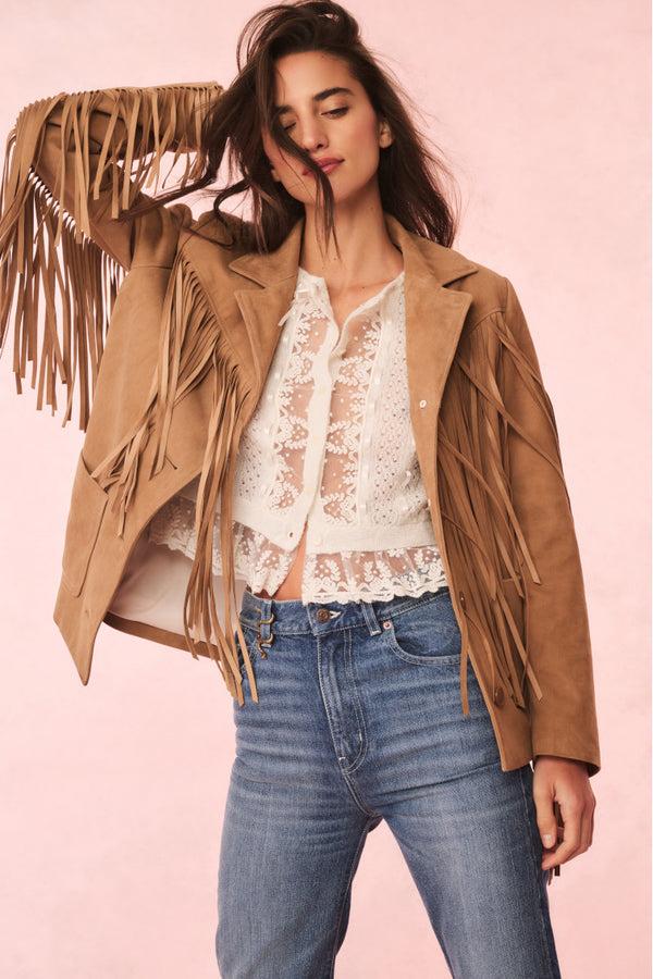 Loveshackfancy Geraline Suede Fringe Jacket