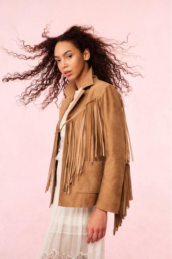 Loveshackfancy Geraline Suede Fringe Jacket