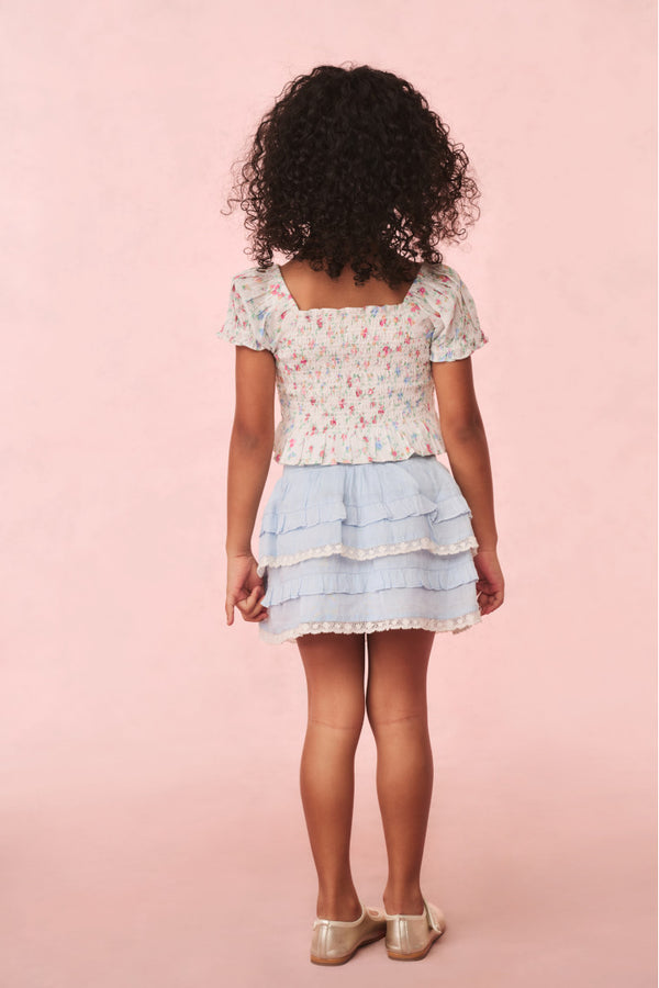 Loveshackfancy Girls Billie Blue Cotton Mini Skirt