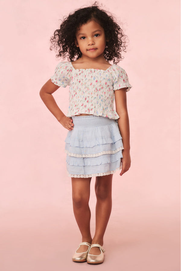 loveshackfancy Girls Billie Blue Cotton Mini Skirt