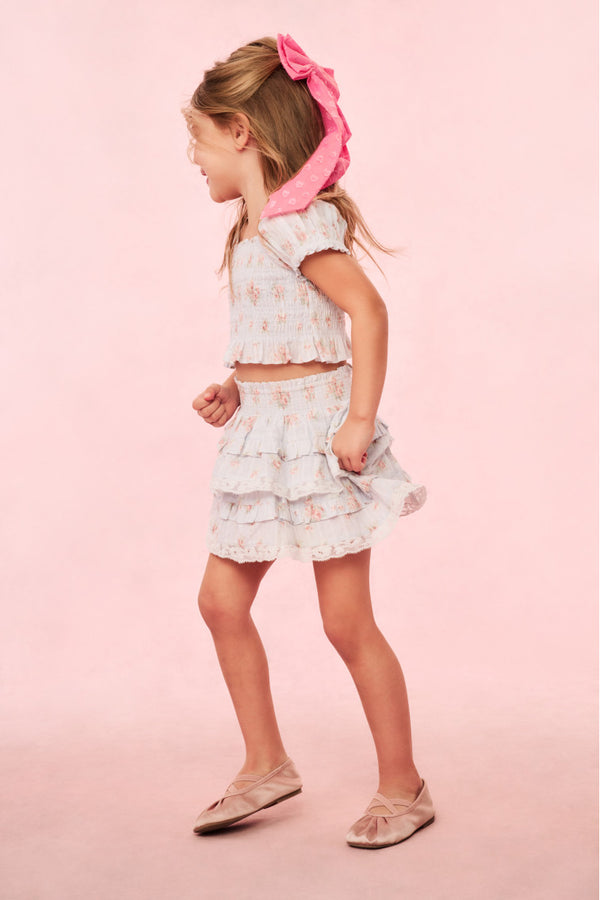 Loveshackfancy Girls Billie Blue Floral Mini Skirt