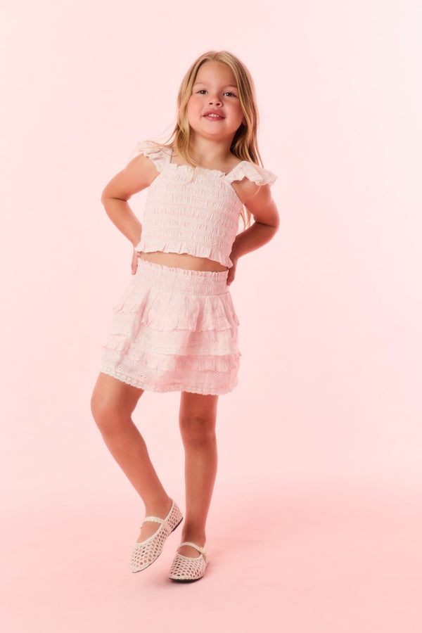 Loveshackfancy Girls Billie Eyelet Gingham Skirt