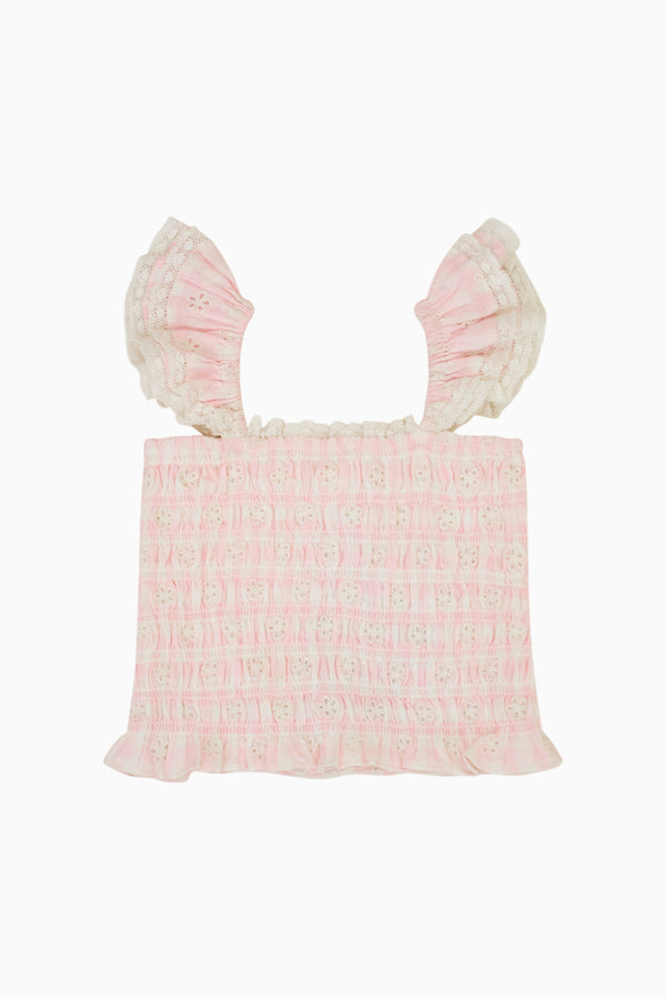 Loveshackfancy Girls Caspia Eyelet Gingham Top