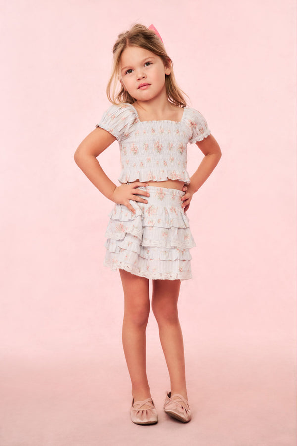 Loveshackfancy Girls Fabielle Blue Floral Top