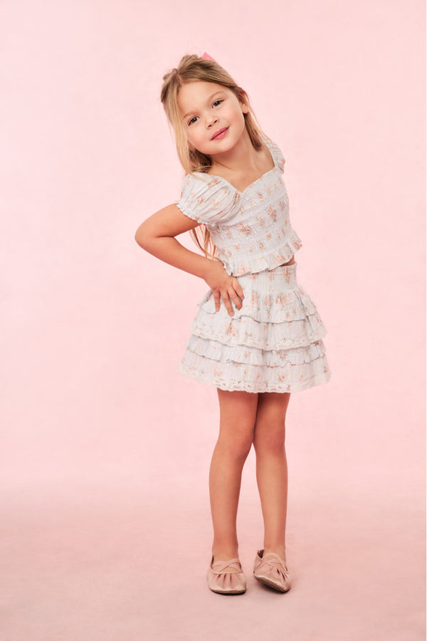 loveshackfancy Girls Fabielle Blue Floral Top