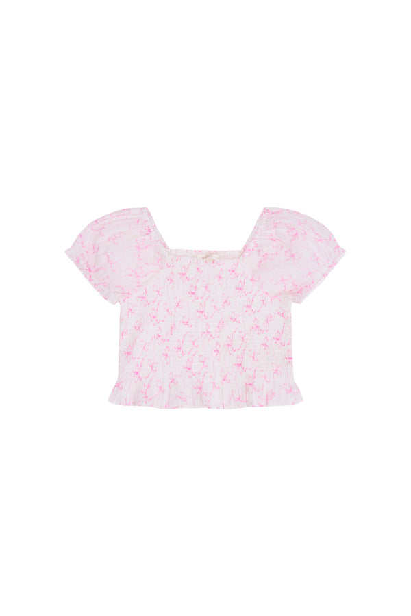 Loveshackfancy Girls Fabielle Bow Print Top