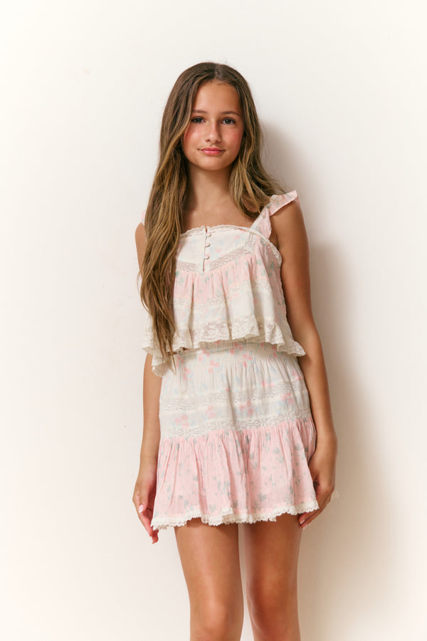 Loveshackfancy Girls Kiama Mixed Print Top