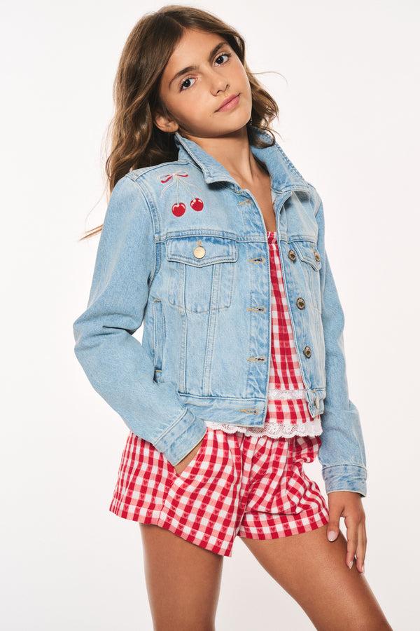 Loveshackfancy Girls Lavina Cherry Denim Jacket