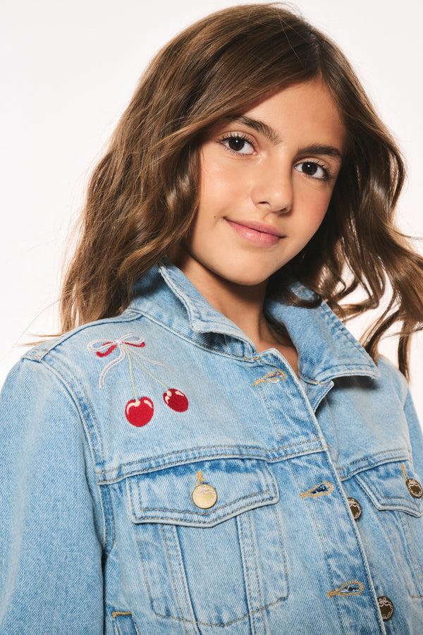 Loveshackfancy Girls Lavina Cherry Denim Jacket