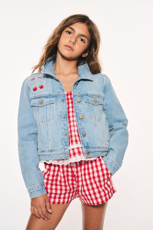 Loveshackfancy Girls Lavina Cherry Denim Jacket