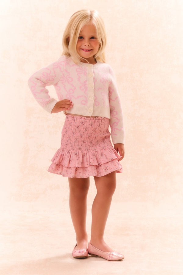 Loveshackfancy Girls Marlowen Bow Print Cardigan