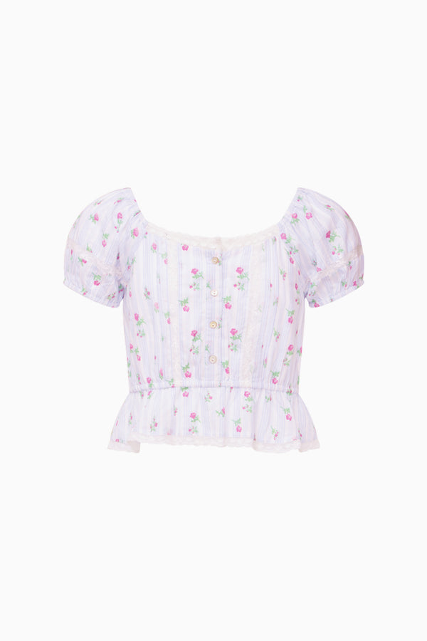 Loveshackfancy Girls Ottie Floral Striped Top